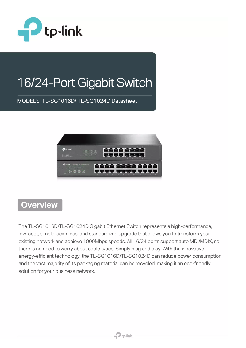 Página 1 del manual Ficha técnica TP-Link TL-SG1016D