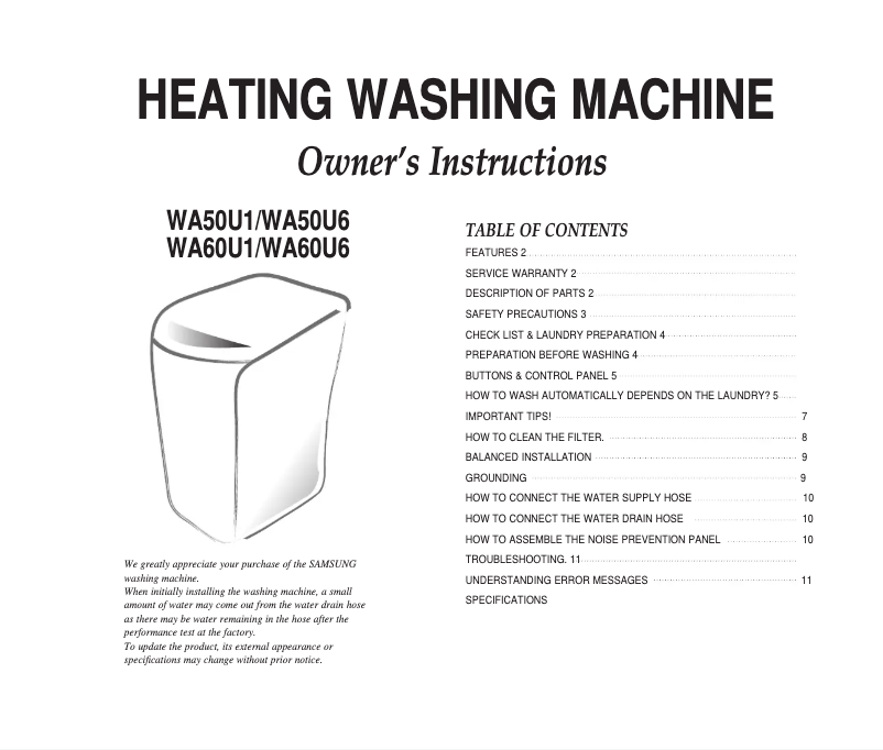 Página 1 del manual Manual de usuario Samsung WA60U1E