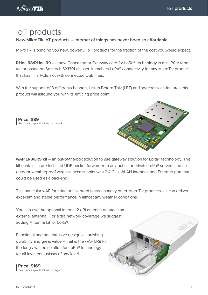 Page 1 de la notice Brochure Mikrotik R11e-LR9