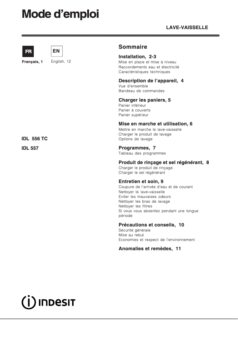 Image de la première page du manuel de l'appareil IDL 557