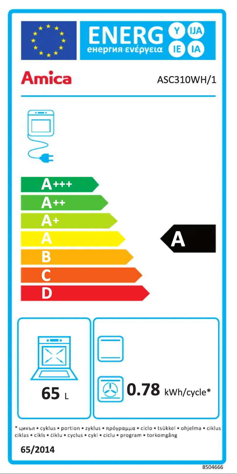 Página 1 del manual Etiqueta energética Amica ASC310WH