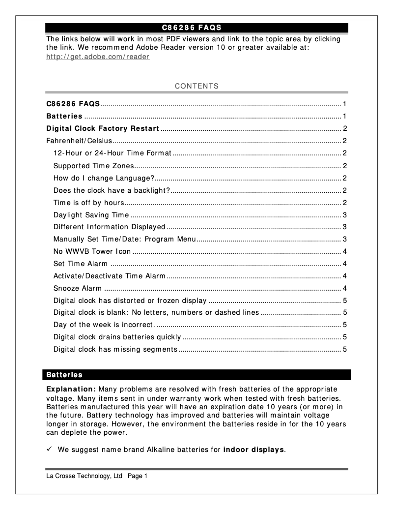 Page 1 de la notice Manuel utilisateur La Crosse Technology C86286