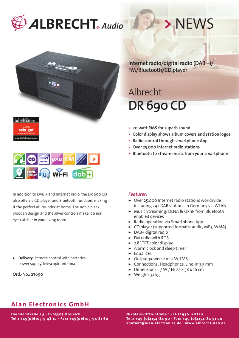 Page 1 de la notice Fiche technique Albrecht DR 690 CD