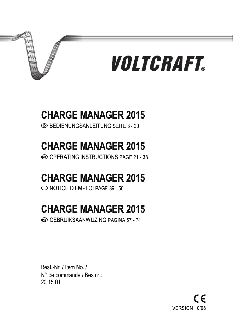 Page 1 de la notice Manuel utilisateur Voltcraft Charge Manager 2015