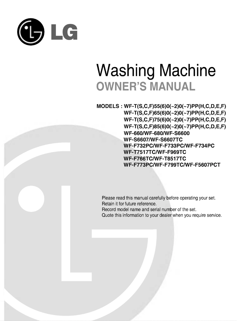 Page 1 de la notice Manuel utilisateur LG WF-F773PC