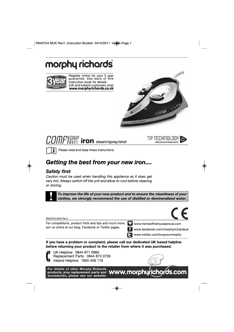 Page 1 de la notice Manuel utilisateur Morphy Richards Comfigrip 40754