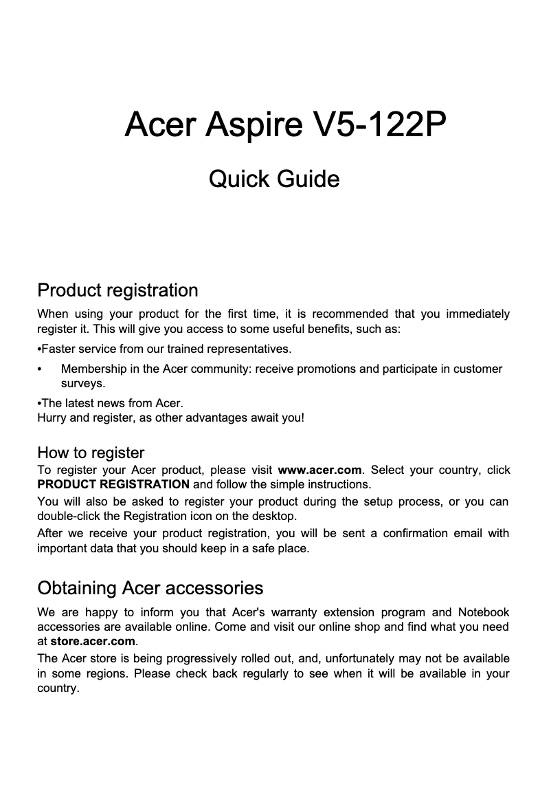 Page n°1 - Guide de démarrage rapide Acer Aspire V5