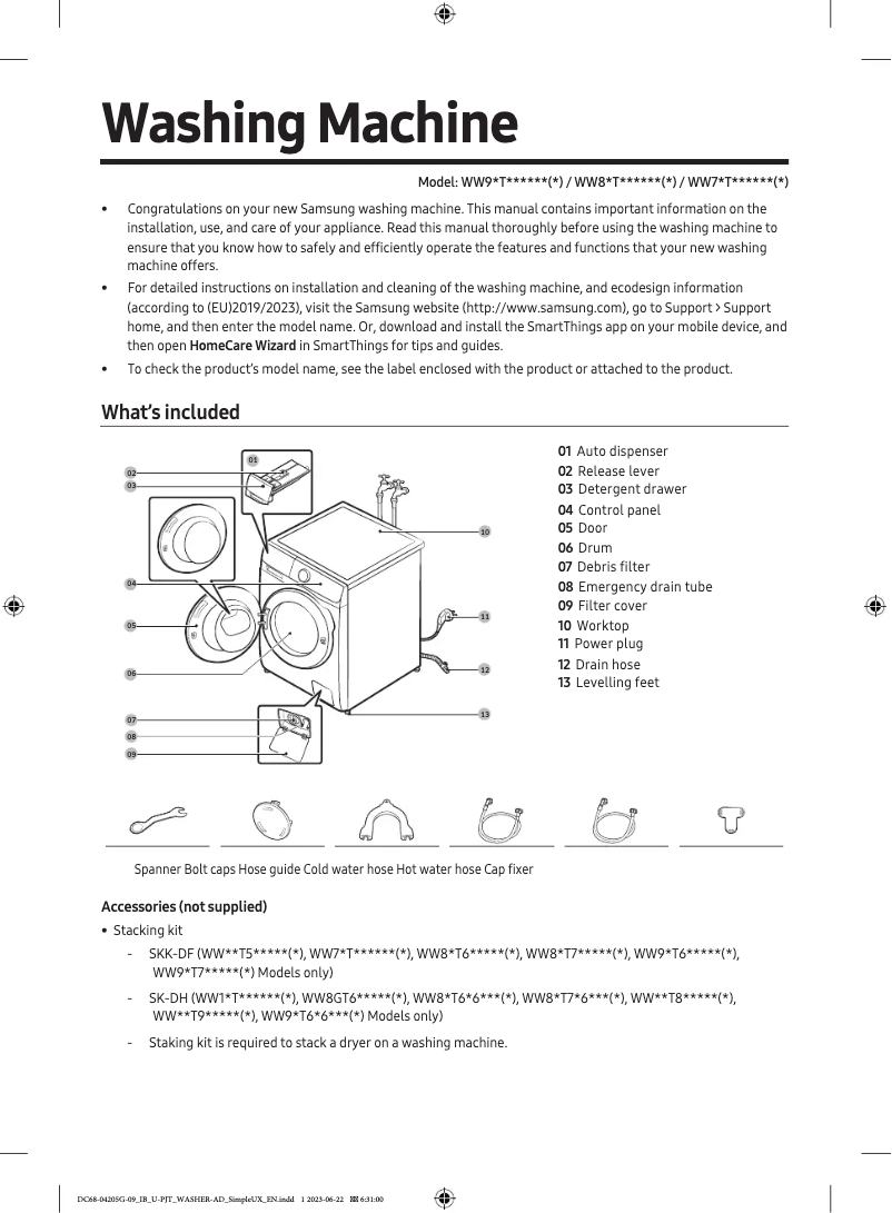 Page n°1 - Guide de démarrage rapide Samsung WW90T634DLE