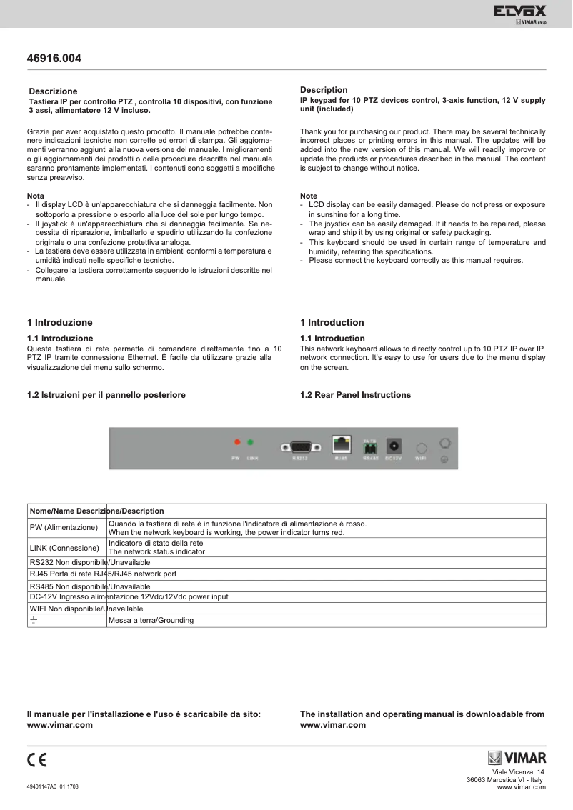 Page 1 de la notice Instructions / montage Vimar ELVOX 46916.004