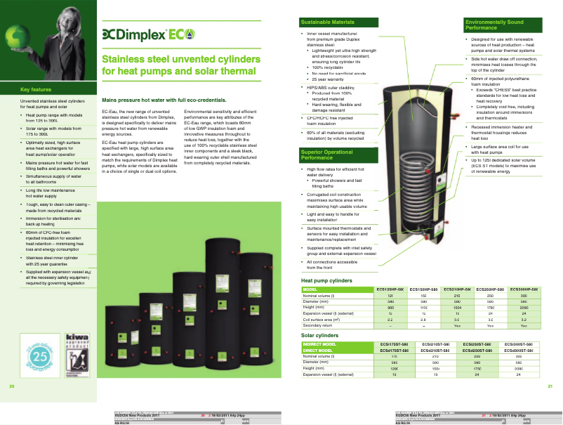 Page 1 de la notice Fiche technique Dimplex ECS150HP40A-580