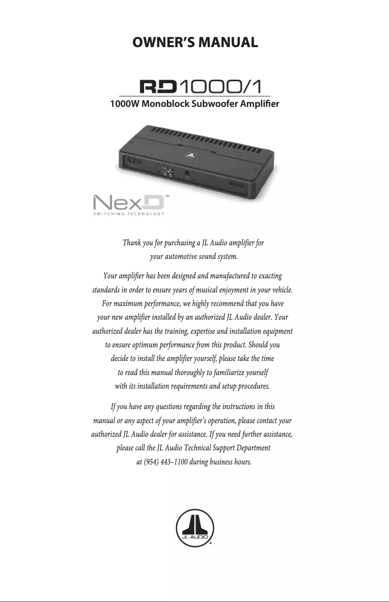 Page 1 de la notice Manuel utilisateur JL Audio RD1000/1