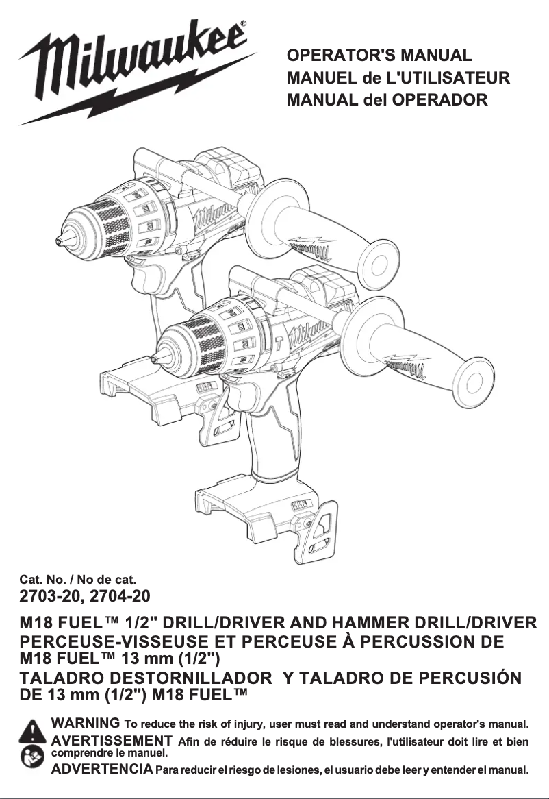 Page 1 de la notice Manuel utilisateur Milwaukee M18 Fuel 2704-22