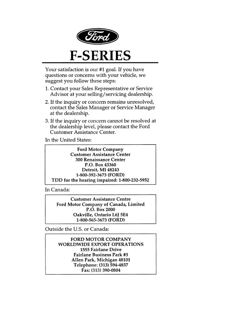 Page 1 de la notice Manuel utilisateur Ford F-Super Duty (1996)