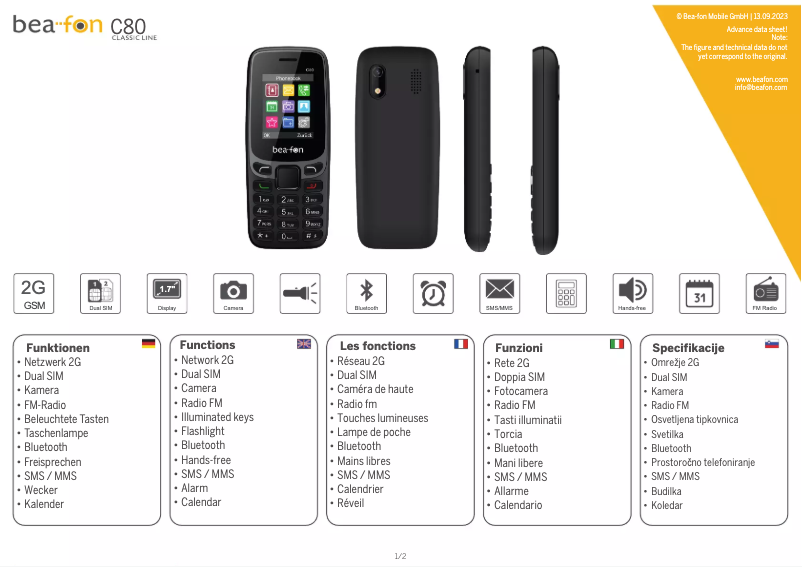 Page 1 de la notice Manuel utilisateur Bea-fon C80