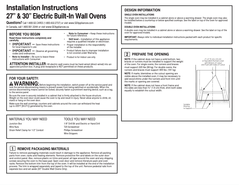 Page n°1 - Guide d'installation GE JT5000DFWW