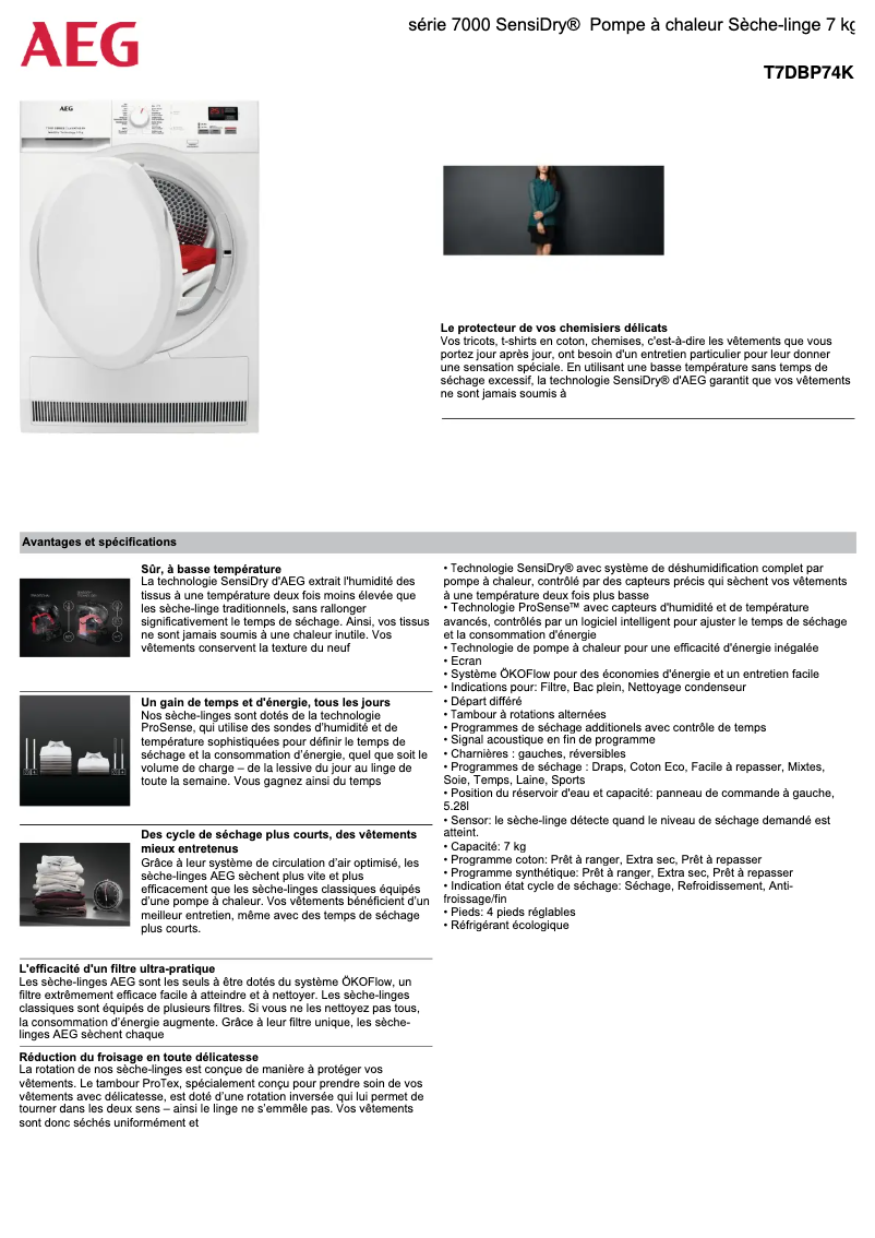 Página 1 del manual Ficha técnica AEG T7DBP74K