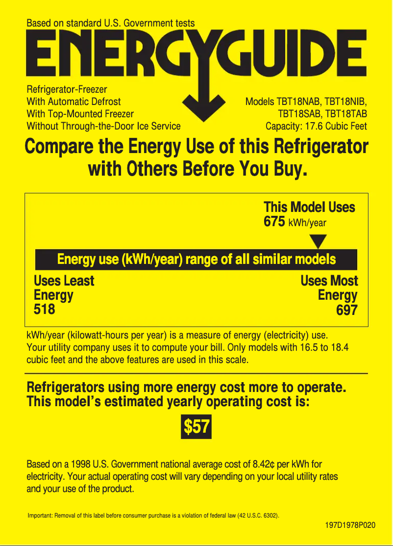 Page n°1 - Label énergétique GE TBT18TABAA