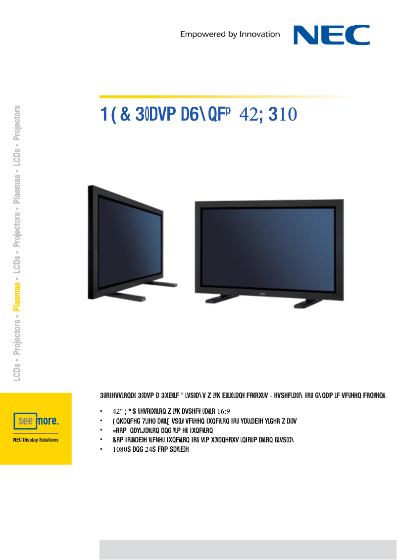 Page 1 of the manual Technical Sheet NEC PlasmaSync 42XP10