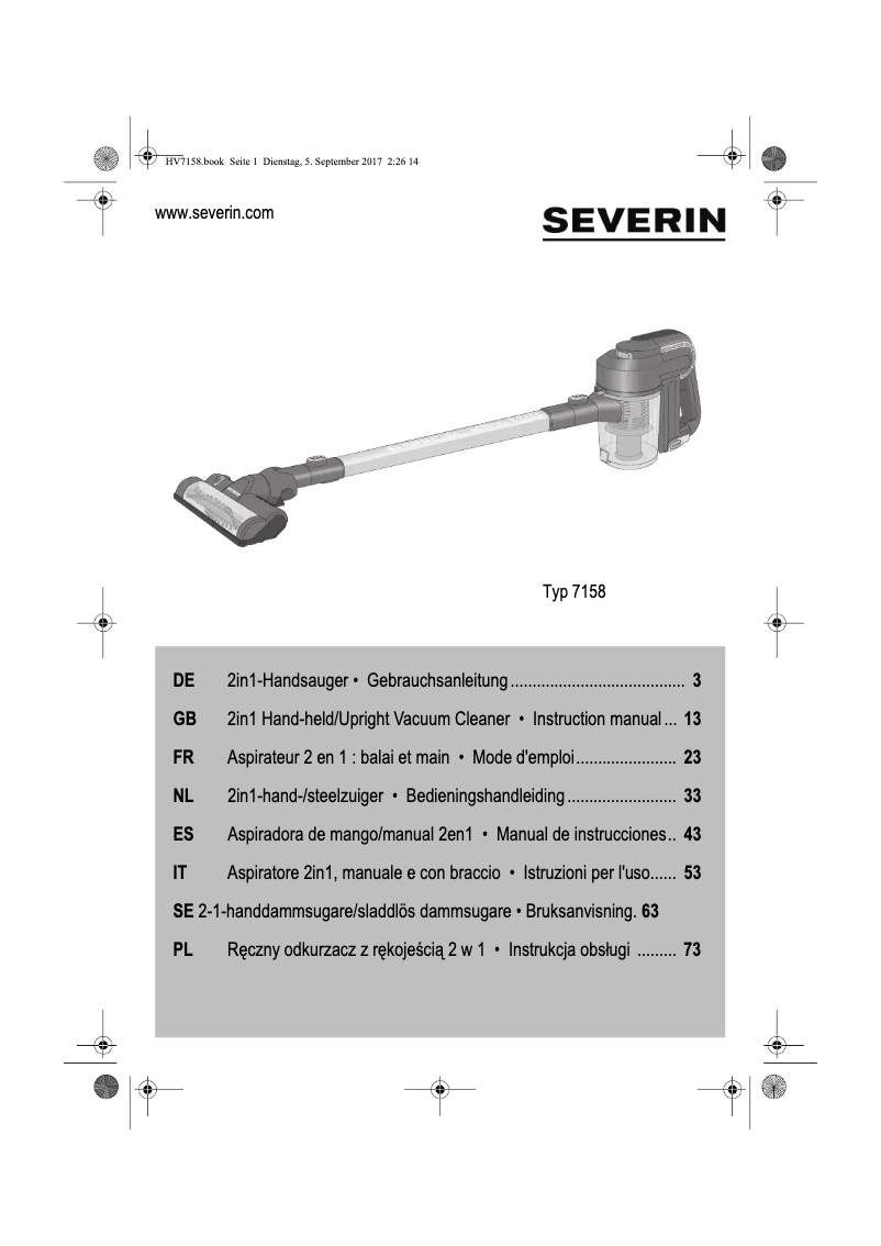 Imagen de la primera página del manual del dispositivo HV 7158