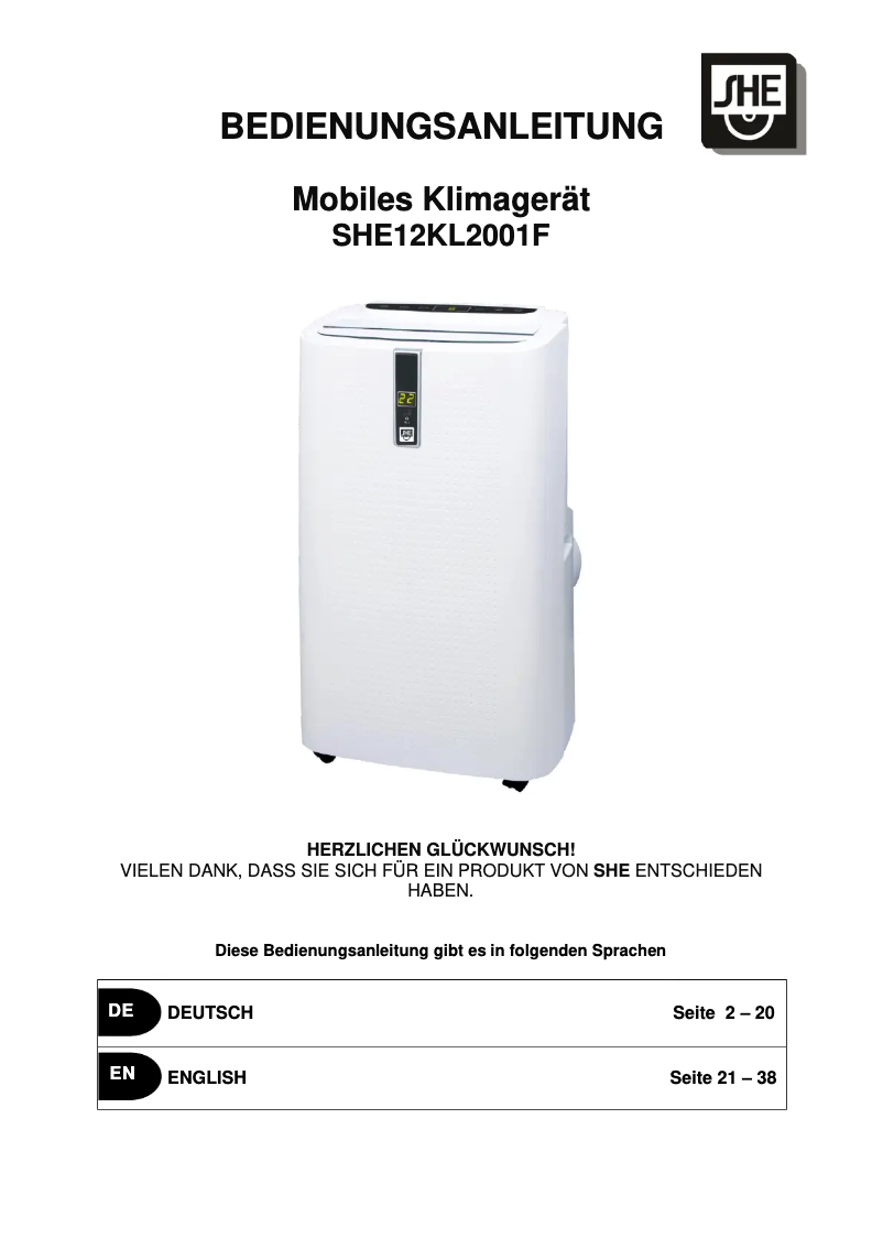 Page n°1 - Manuel utilisateur SHE SHE12KL2001F