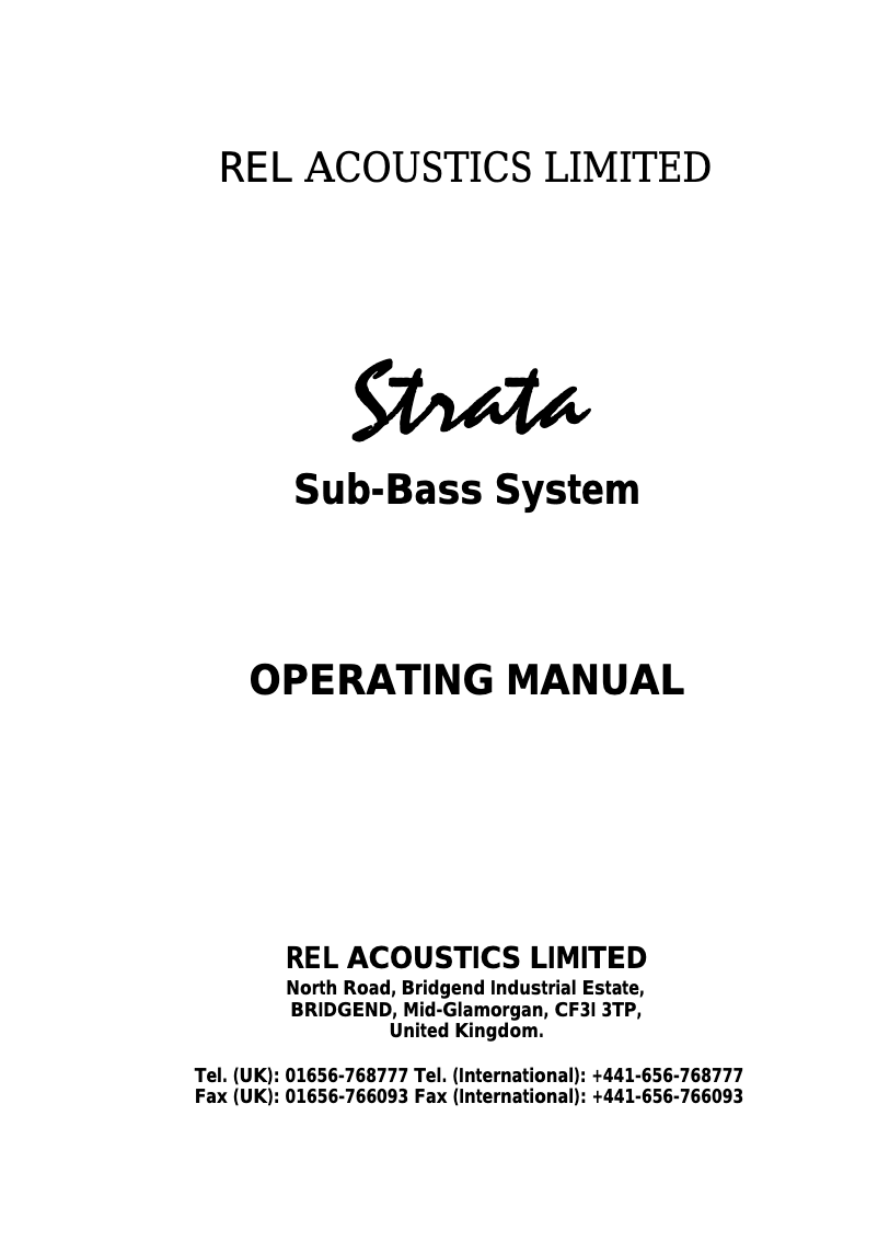 Page 1 de la notice Manuel utilisateur REL Acoustics Strata II
