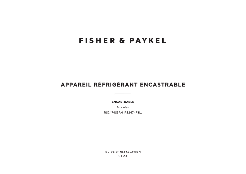 Page 1 de la notice Guide d'installation Fisher & Paykel RS2474S3RH1