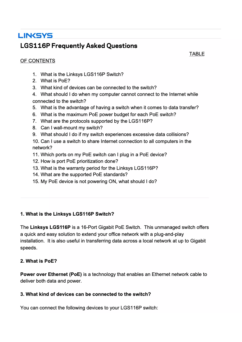 Page 1 de la notice Manuel utilisateur Linksys LGS116P