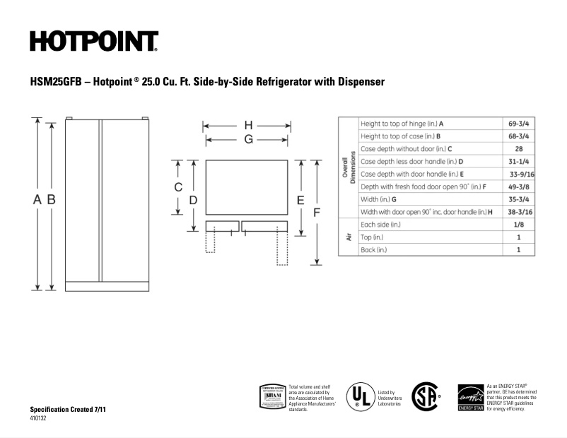 Page n°1 - Fiche technique Hotpoint HSM25GFBSA