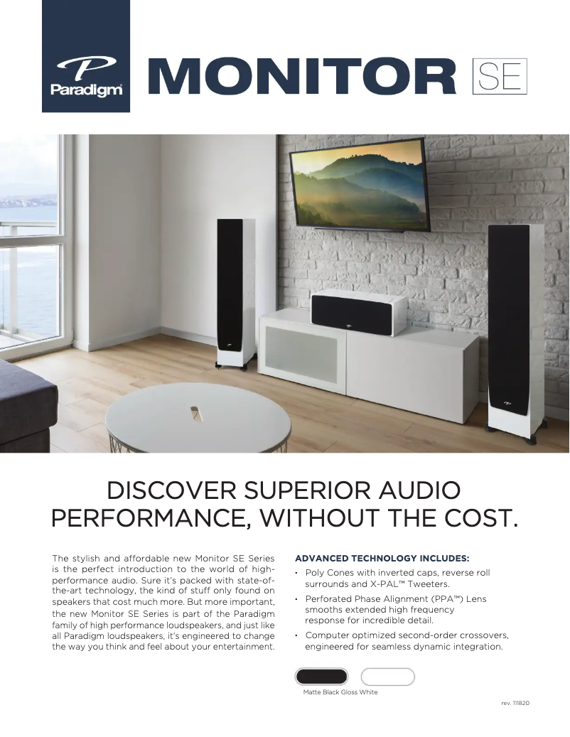 Page 1 de la notice Fiche technique Paradigm Monitor SE 6000F