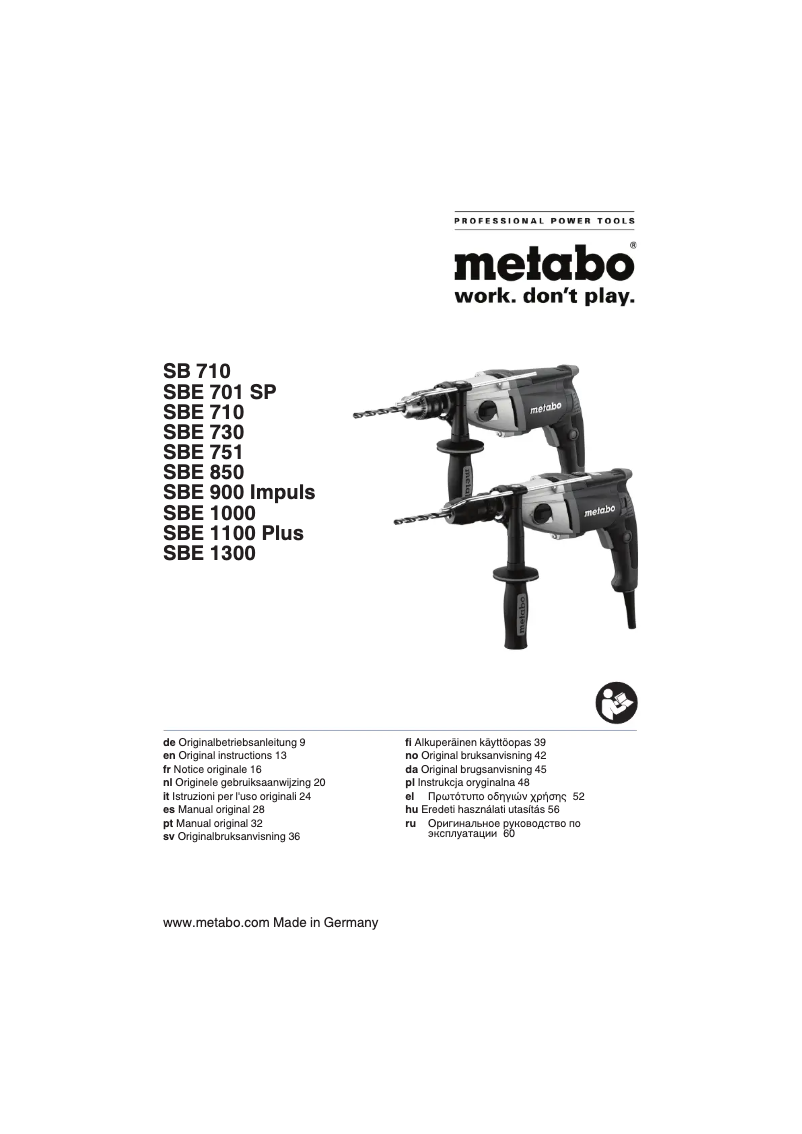 Page 1 de la notice Manuel utilisateur Metabo SBE 701 SP