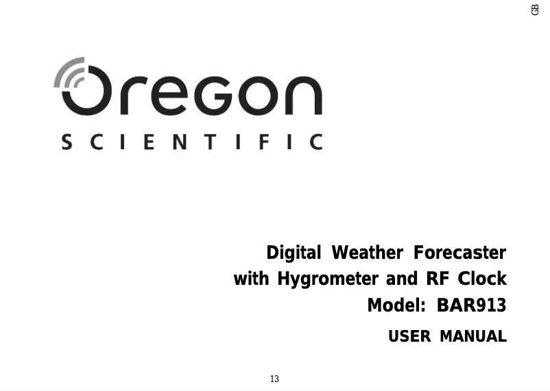 Page 1 de la notice Manuel utilisateur Oregon Scientific BAR 913