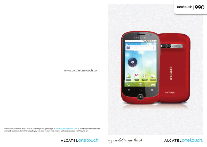Page 1 de la notice Manuel utilisateur Alcatel One Touch 990 Chrome