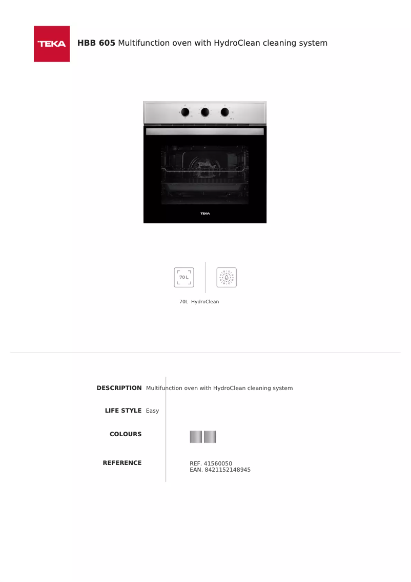 Page n°1 - Fiche technique Teka HBB 605