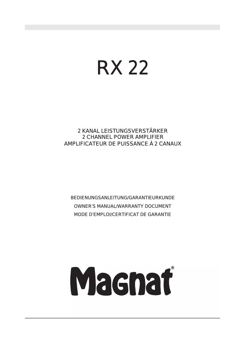 Page 1 de la notice Manuel utilisateur Magnat RX 22