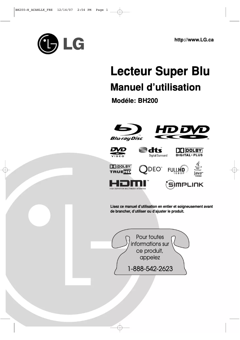 Image de la première page du manuel de l'appareil BH200