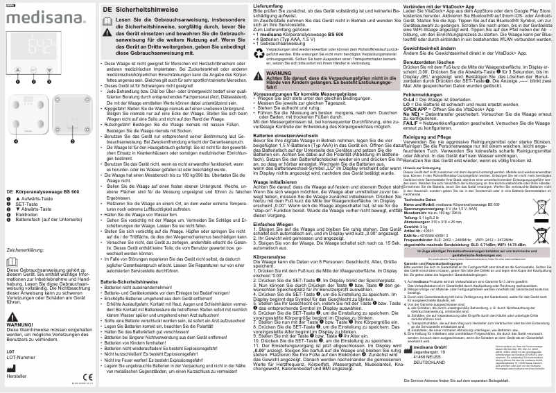 Page n°1 - Manuel utilisateur Medisana BS 600