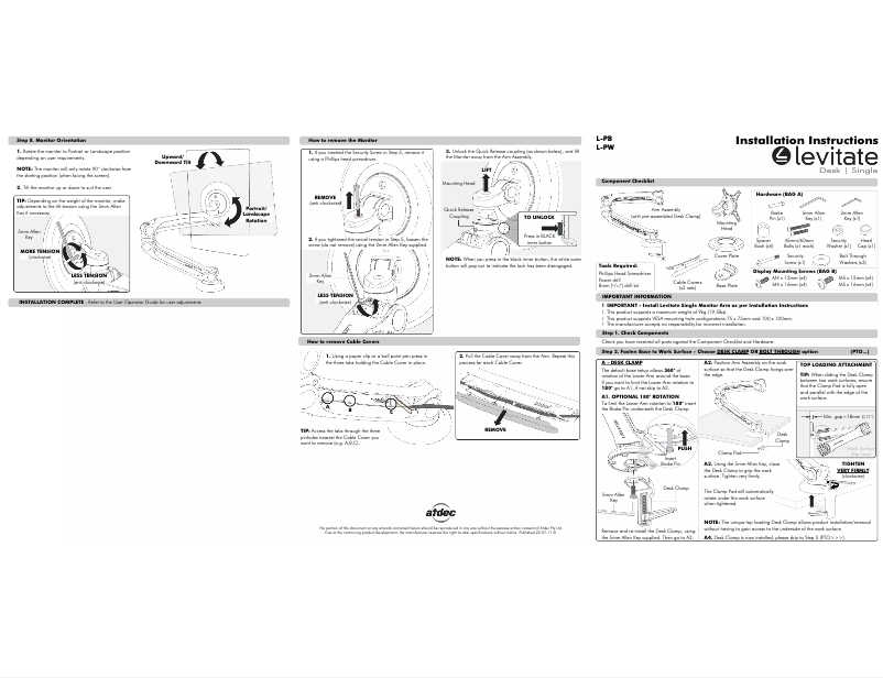 Page 1 de la notice Manuel utilisateur Atdec L-PW