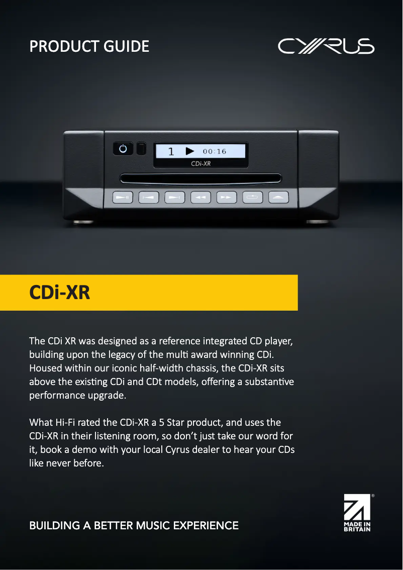 Page 1 de la notice Brochure Cyrus CDi-XR