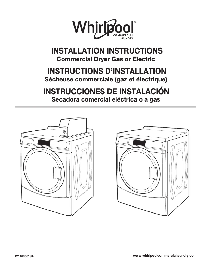 Page 1 de la notice Guide d'installation Whirlpool CGD9160GW