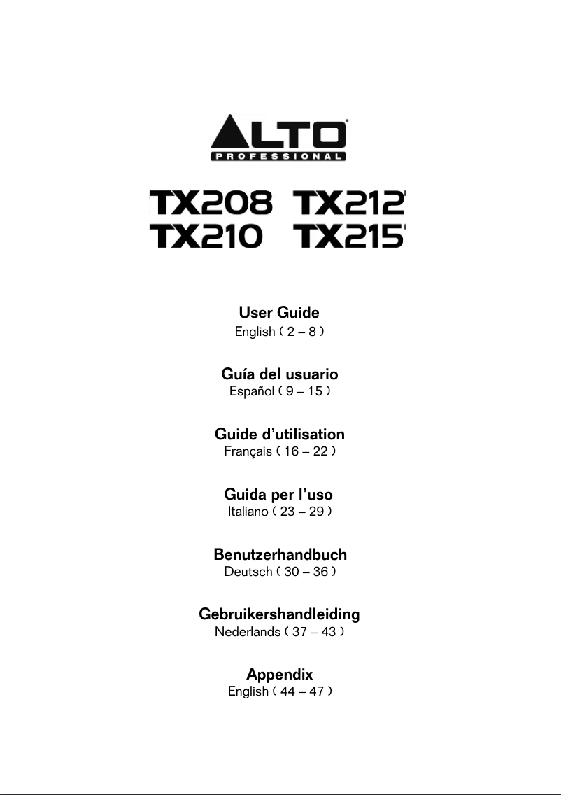 Page n°1 - Manuel utilisateur Alto TX208