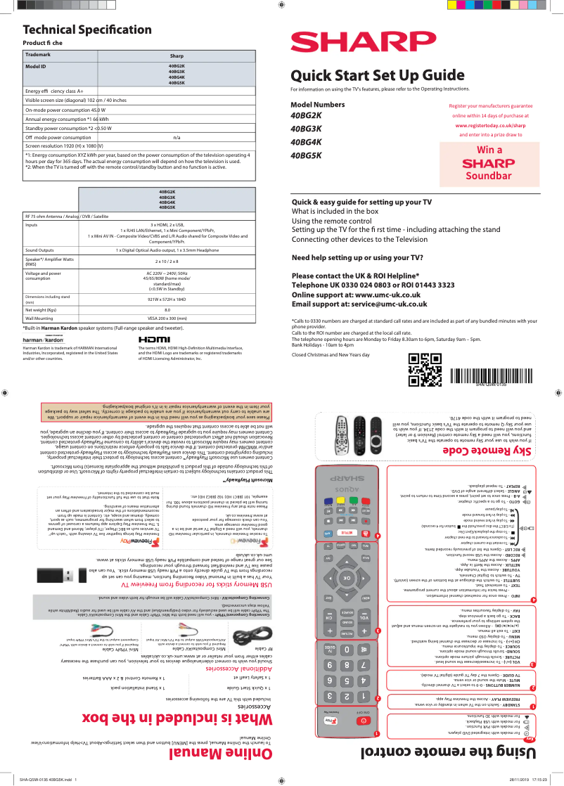Page 1 de la notice Guide de démarrage rapide Sharp 40BG3K