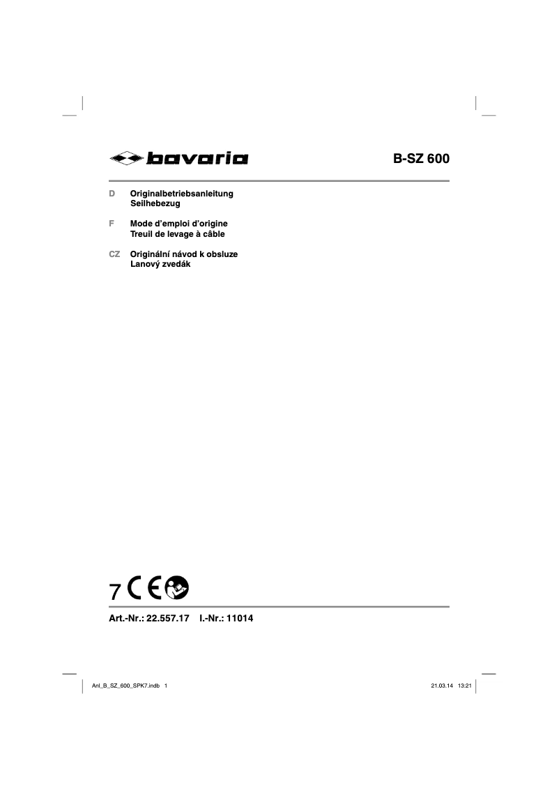 Image de la première page du manuel de l'appareil B-SZ 600