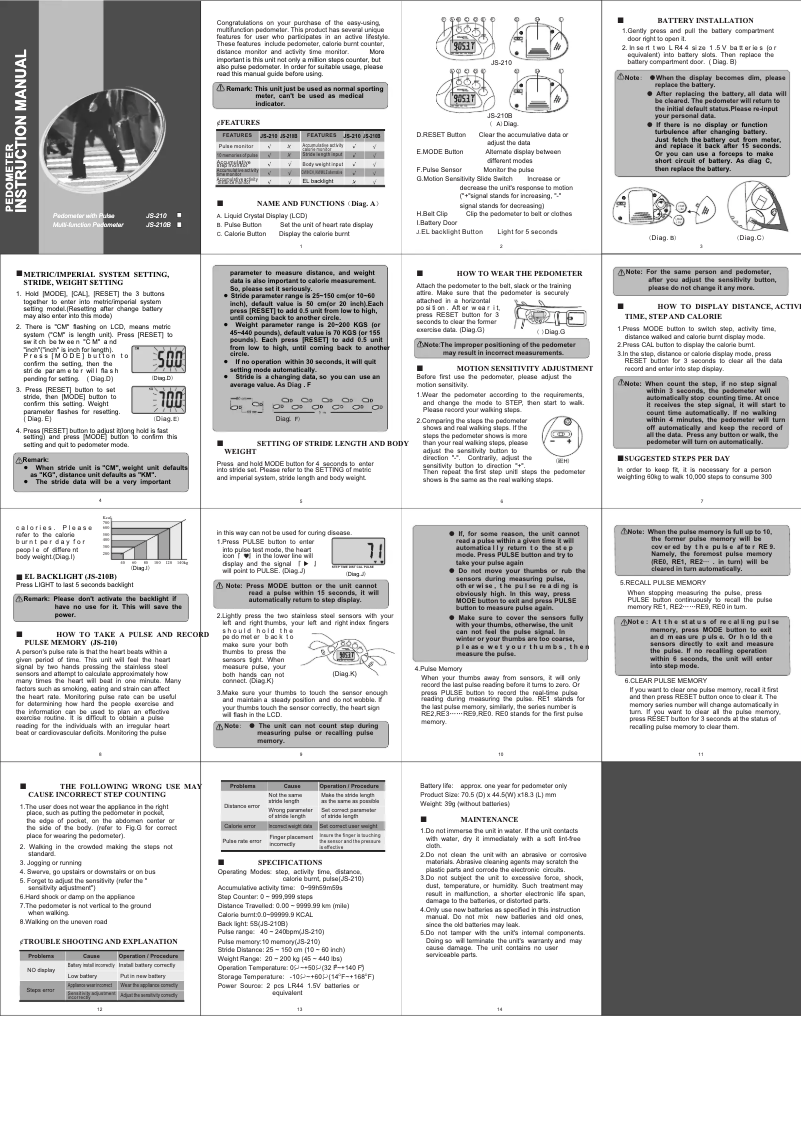 Page n°1 - Manuel utilisateur Tunturi JS-210