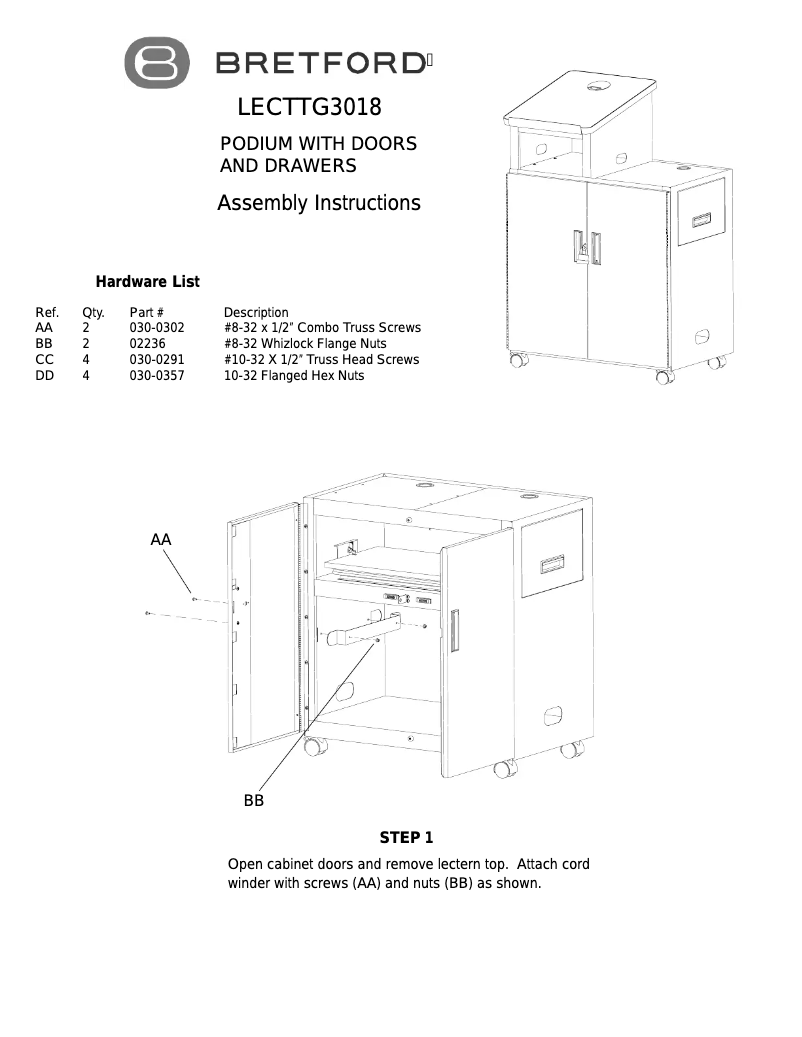 Page n°1 - Manuel utilisateur Bretford LECTTG3018-GMGM