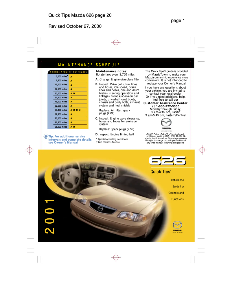 Page 1 de la notice Manuel utilisateur Mazda 626 (2001)