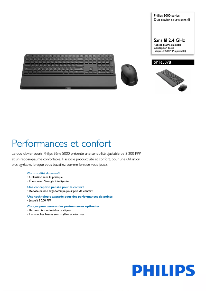Page 1 de la notice Fiche technique Philips SPT6507B