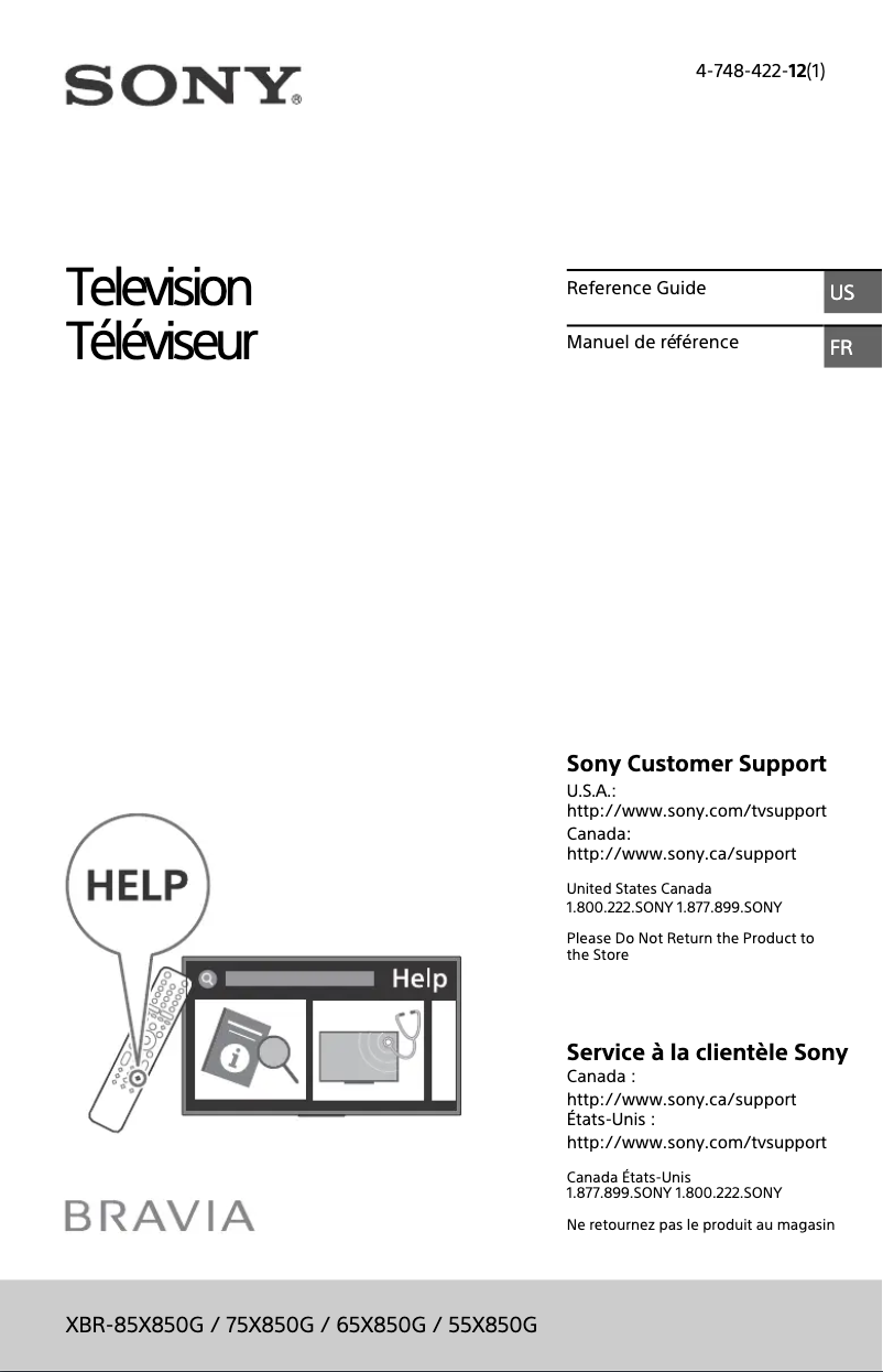 Page 1 de la notice Manuel utilisateur Sony Bravia XBR-85X850G
