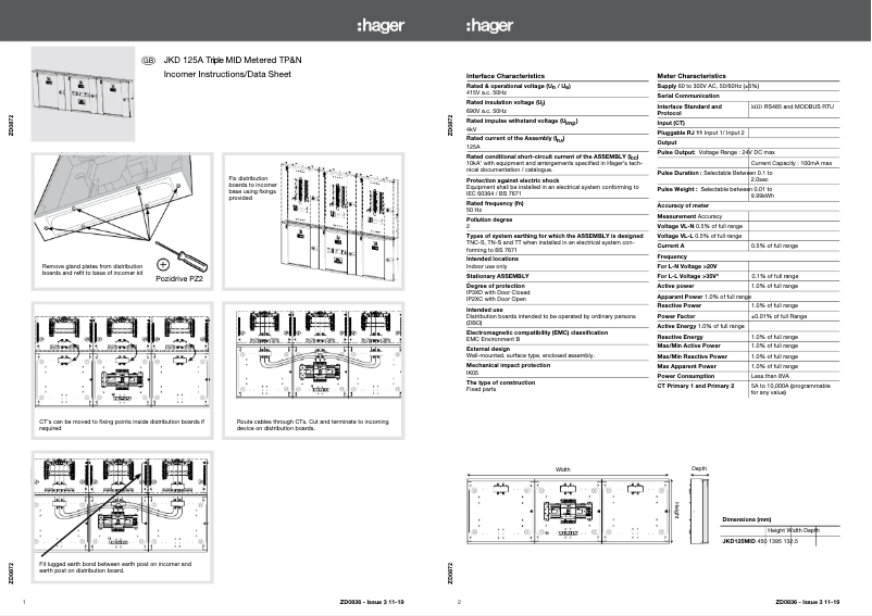 Page 1 de la notice Guide d'installation Hager JKD250TMID