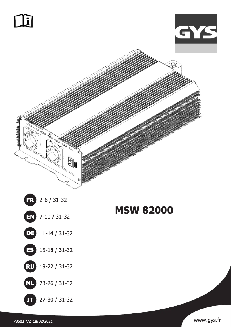 Page n°1 - Manuel utilisateur GYS MSW 82000