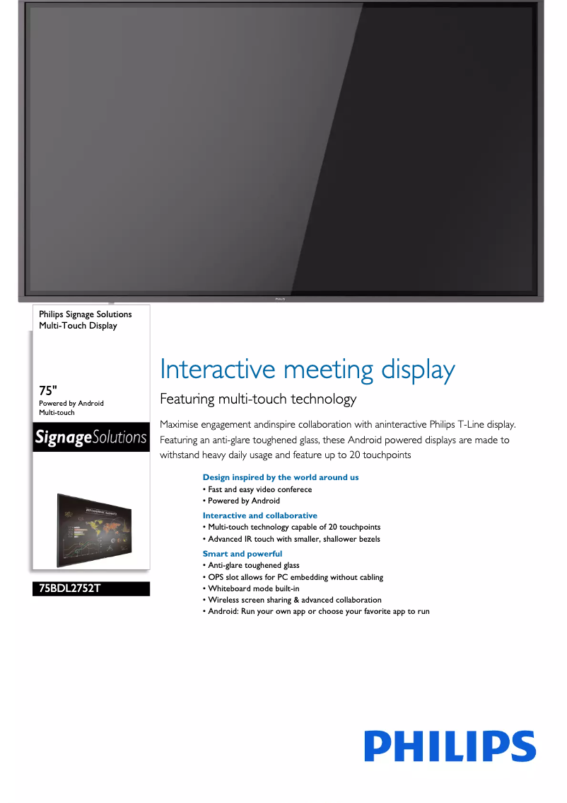 Page n°1 - Fiche technique Philips 75BDL2752T